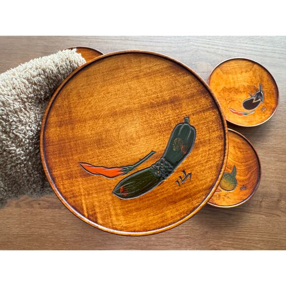 [Like New] Vintage Japanese Small Wooden Plates, hand-carved urushi finish 5 pcs - Picture 10 of 16